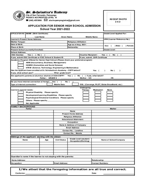 Senior High School admission for SY 2025.